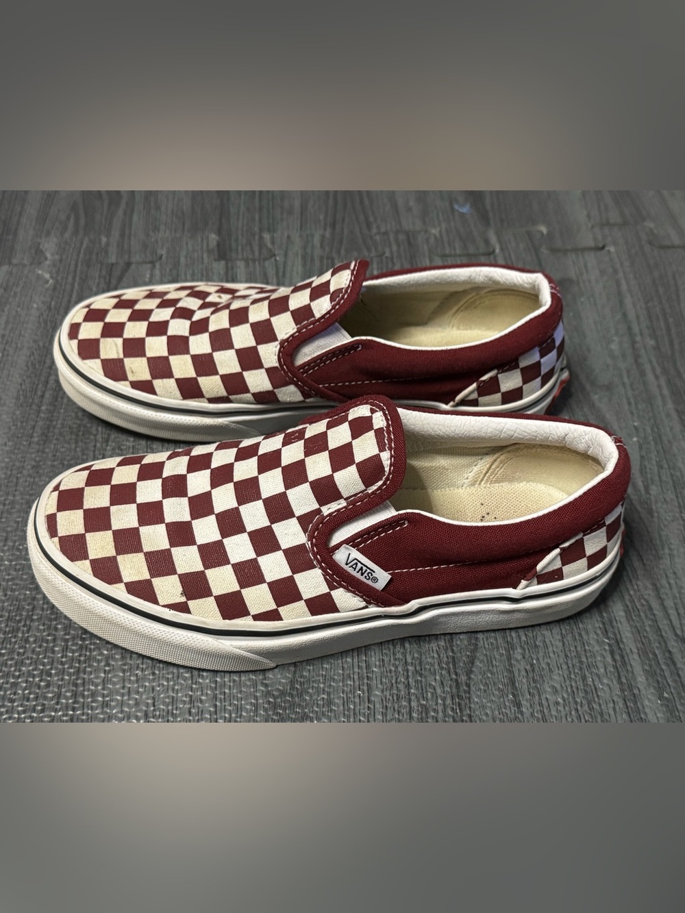 Vans Kids Checkerboard Slip-On Shoes - Burgundy/White size 2.5